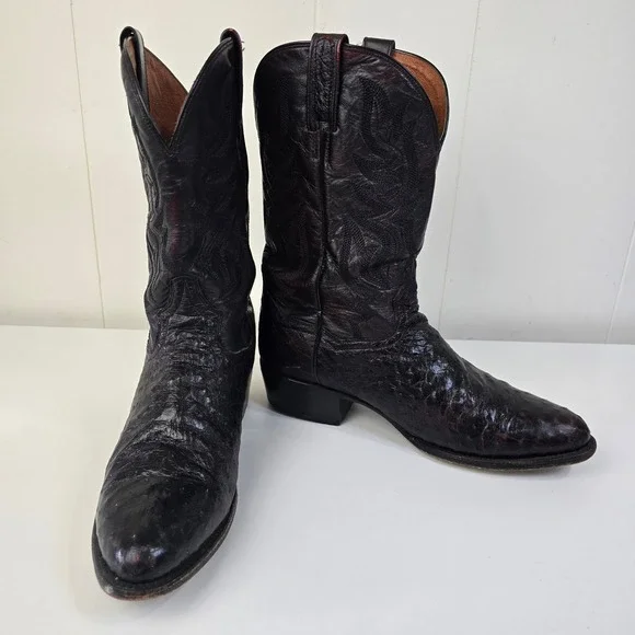 Dan Post Mens Full Quill Ostrich Western Cowboy Boots 11 D Black Cherry Mexico